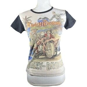 VTG Y2K Harley Davidson Retro Couple Sidecar  Americana Biker Streetwear Tee M